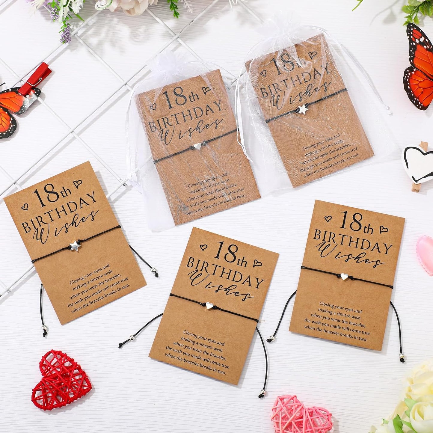 Misdary 25 Set Sweet 18th Birthday Wish Party Favors for Guests Include Adjustable Heart Charm Star Bracelets Gift with Thank You Wish Cards for Birthday Souvenirs Party Supplies Decor