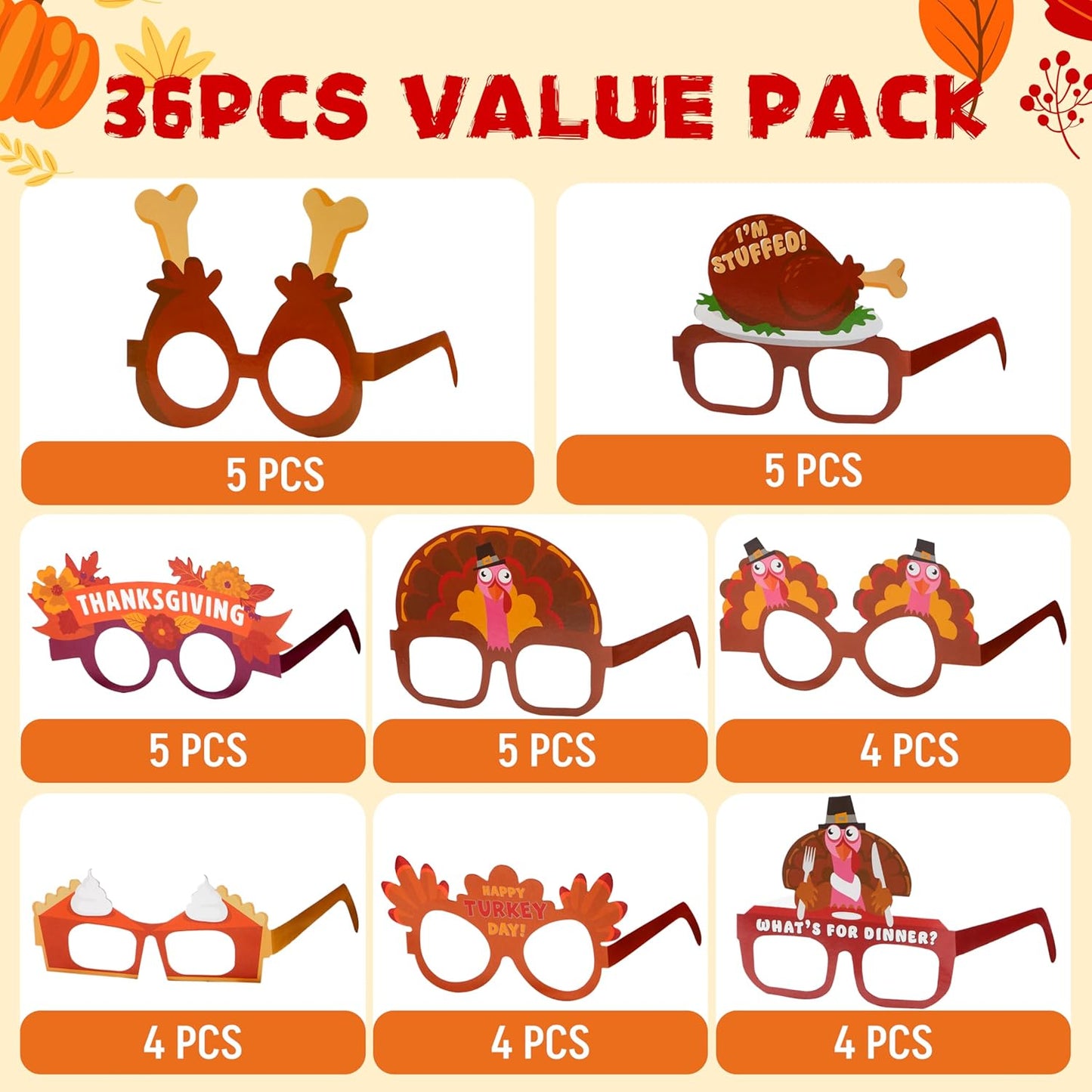 JOYIN Thanksgiving Turkey Eyeglasses, Turkey Eyewear Photo Props for Kids Party and Accessories (One Size Fits All)
