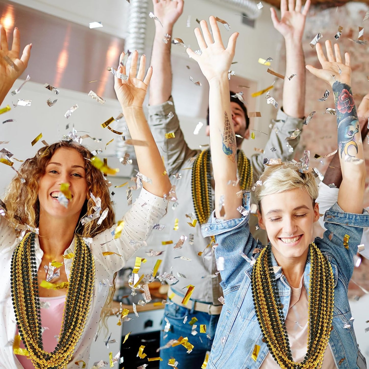 SHAOQINLIN 100 PCS Gold Black New Year Necklaces, 33'' Happy New Year Eve Necklaces Accessories, 2026 New Year Party Beads for New Year's Day, Halloween, Christmas, Carnival Party Favors