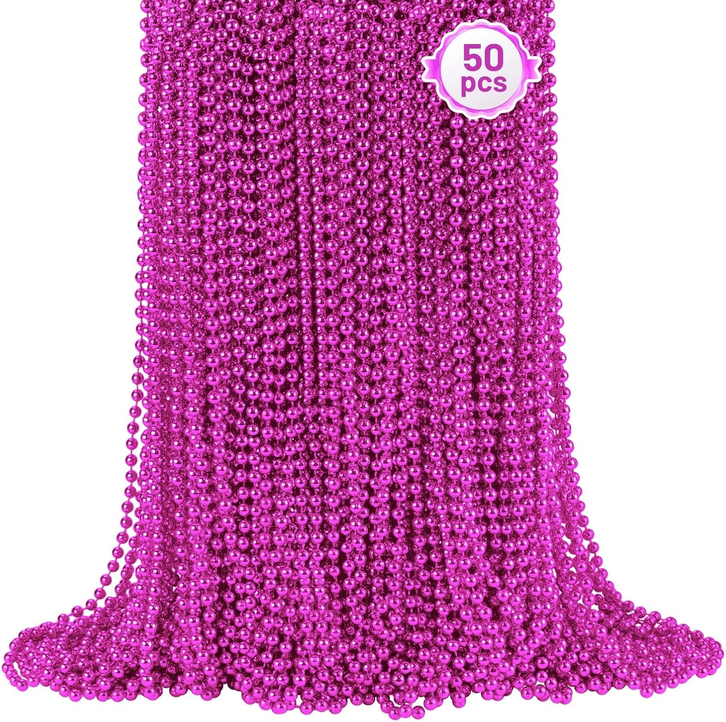 SHAOQINLIN 50 PCS Breast Cancer Awareness Necklaces, Hot Pink Bead Necklace, 33" Pink Mardi Gras Beads, Breast Cancer Awareness Accessories for Parade Supplies