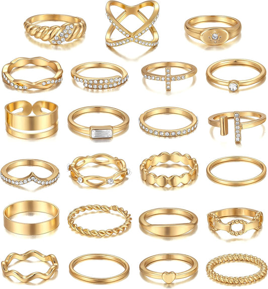 iF YOU 25 Pcs Gold Knuckle Ring Set for Women, Chunky Stackable Finger Midi Rings, Silver Simple Stacking Cute Rings Pack Trendy Stuff Jewelry Gift