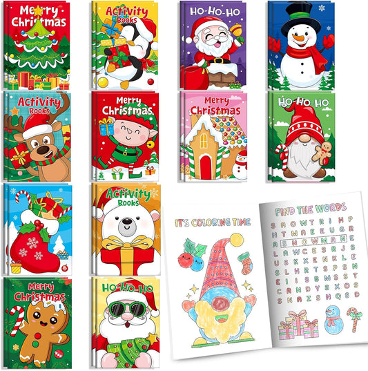 BenLouis 24 Pack Christmas Mini Activity Books for Kids ages 4-8-16 Xmas Party Favors Bulk Different Brain Game for Classroom Travel Craft Activities Holiday Birthday Goodie Bag Gift Stuffer