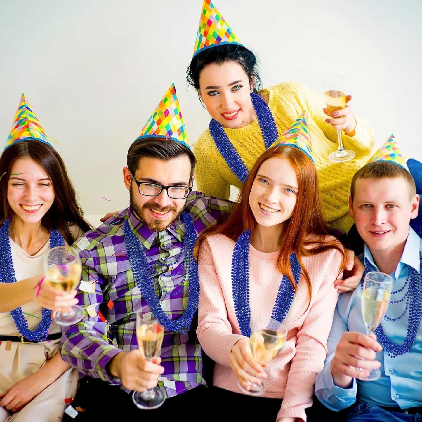 24PCS Christmas Bead Necklace, Blue Bead Necklaces Stuff, 33" Mardi Gras Beads Necklace Costume, Festival Parade Throw Accessories for Wedding Birthday Gender Reveal Party Events Supplies Decorations