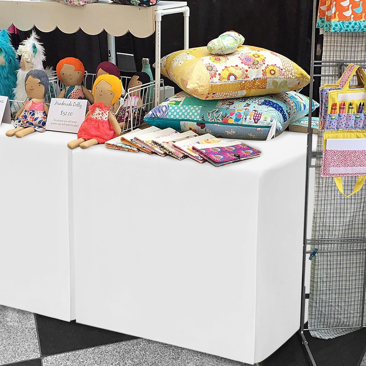 HolidayIdeas 2 Pack Square Fitted Table Covers - 34 x 34 Inch - Fabric Table Clothes Versatile Tablecloths for Parties, Holiday Dinner, Trade Show, Vendor Stand (White)