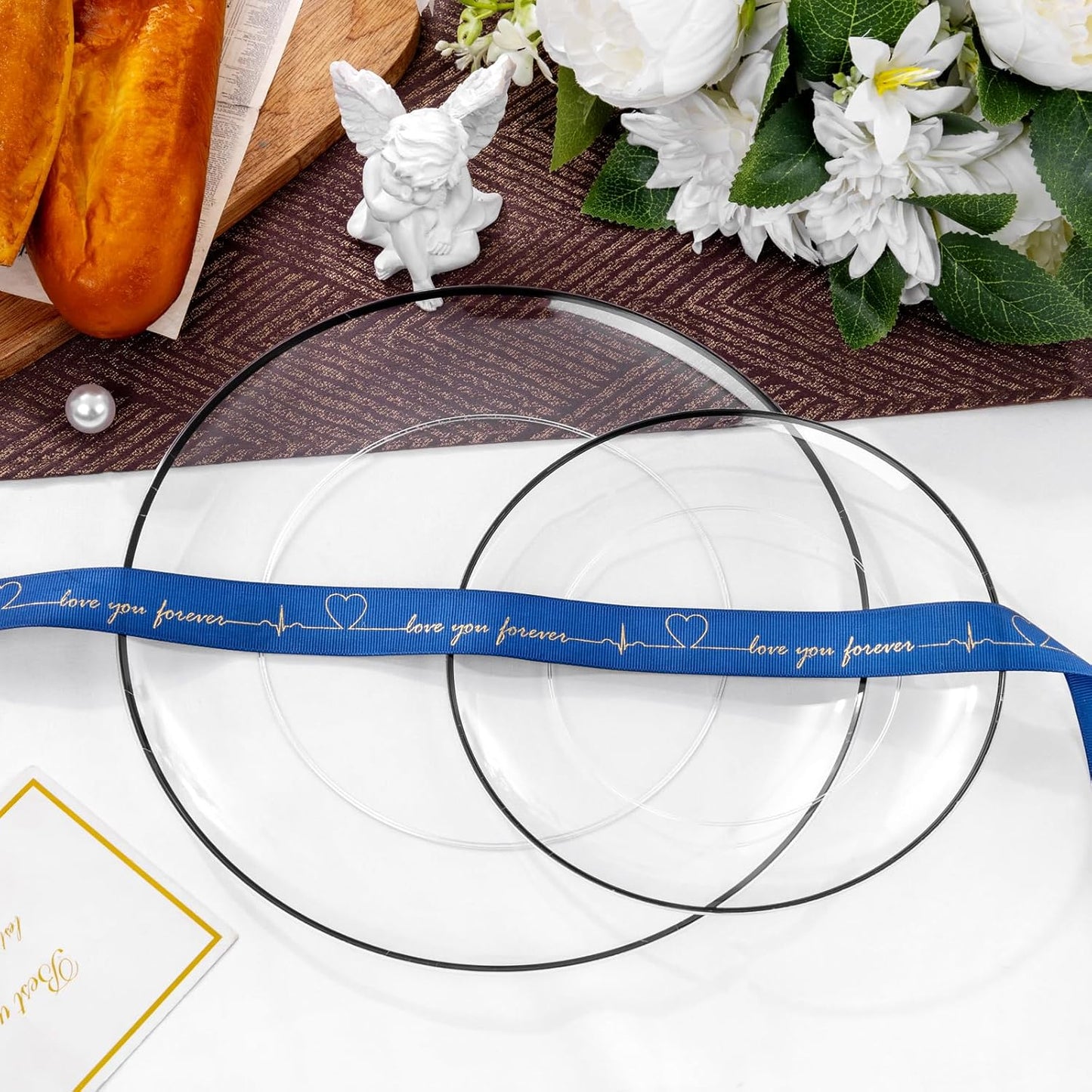 LIYH 60 Pcs Black Plates Disposable for Party Halloween Plates - Clear and Black Disposable Plate Includes 30 Dinner 10.25" & 30 Appetizer/Dessert Plate 7.5" for Wedding Halloween Day