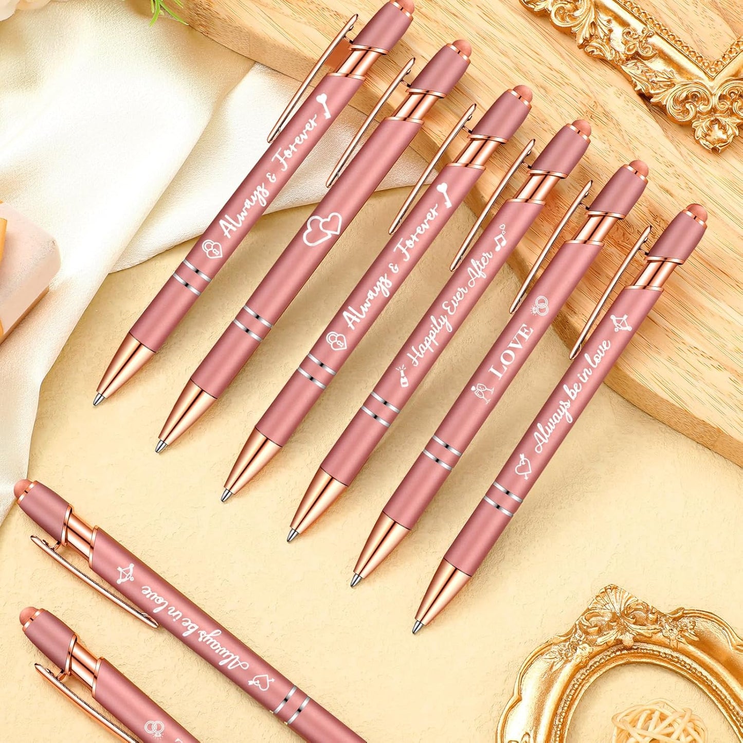 Kisston 36 Pcs Wedding Pens Bulk Bridal Shower Pens Favors Bachelorette 6 Styles Retractable Ballpoint Wedding Favors Supplies for Guest Game Office(Rose Gold)