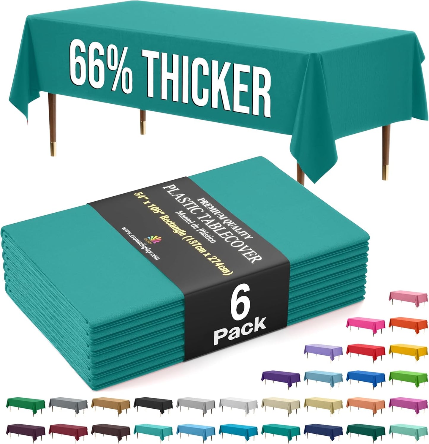 Exquisite 66% Thicker Premium Plastic Table Cloth Rectangle Table Cover 0.5 Mil 6 Pack Teal Table Cloth 54 Inch x 108 Inch Disposable Tablecloth Won't Tear Easily Like Cheap Thin Brands