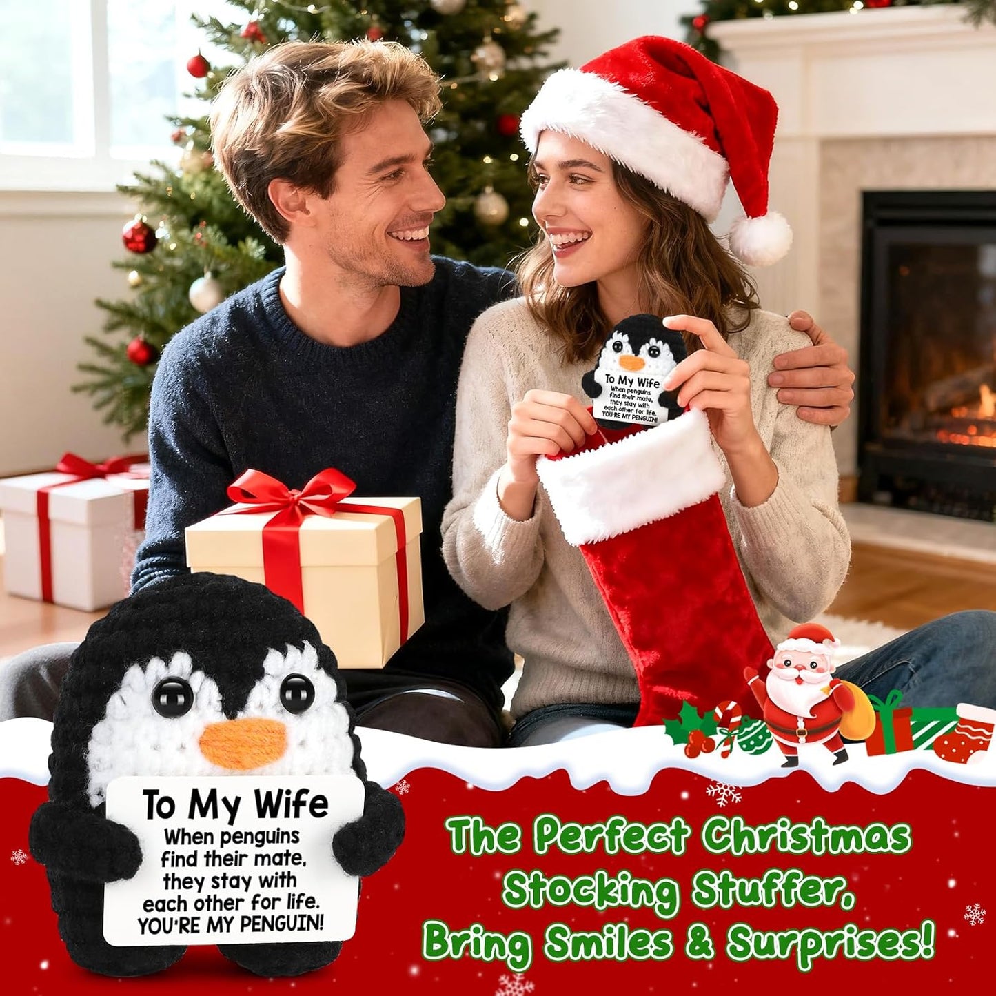 Gifts for Her Wife from Husband Birthday Christmas, to My Wife Handmade Crochet Emotional Mini Funny Penguin, Romantic Wedding Anniversary Valentines Gifts for Women Her, Small Cute Love Sign Decor