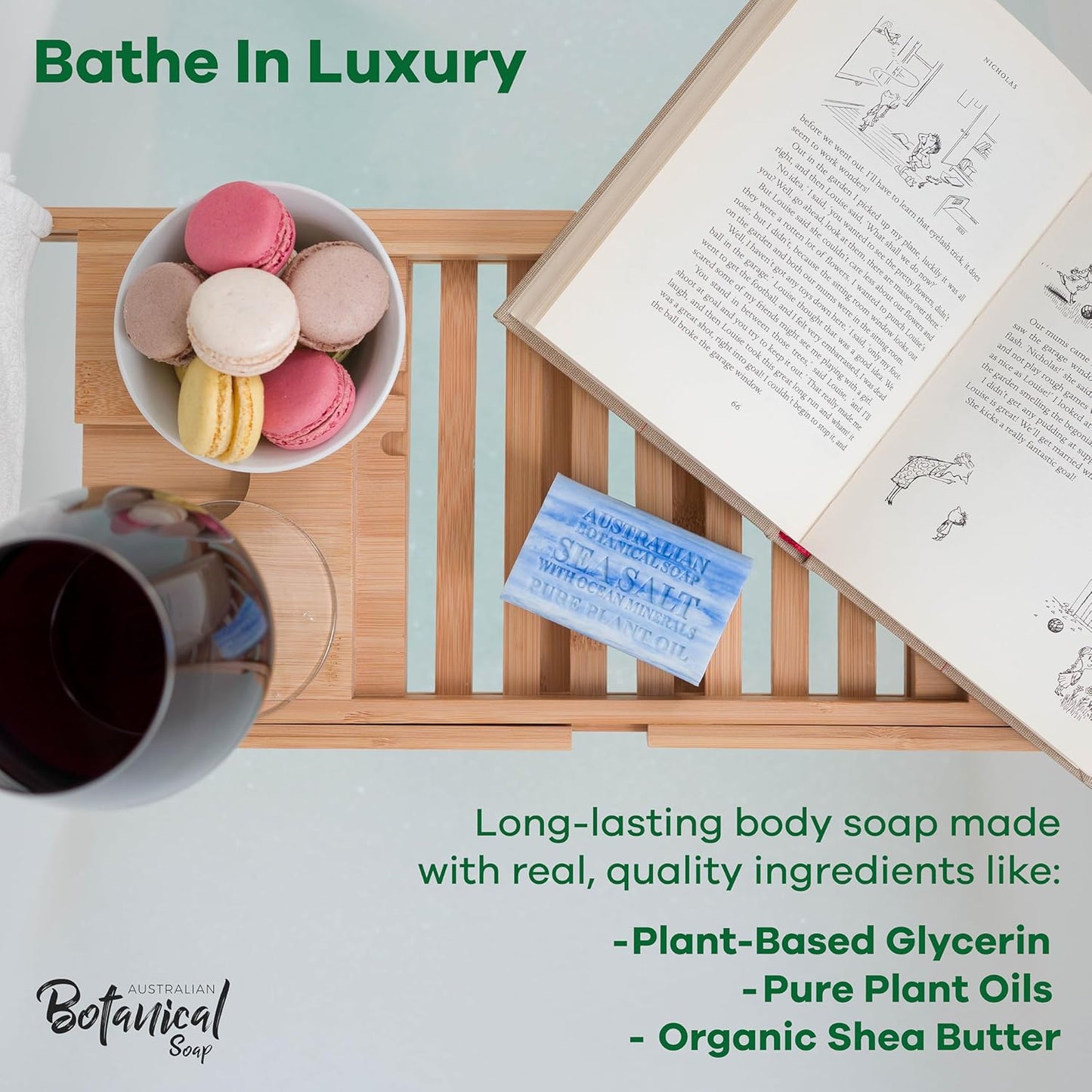 Australian Botanical Soap, Sea Salt, Lemongrass, Pink Lychee, Valencia Orange 6.6 OZ, Luxury Soap Bars Enriched with Shea Butter, Vegan Friendly Assorted Pack of 4