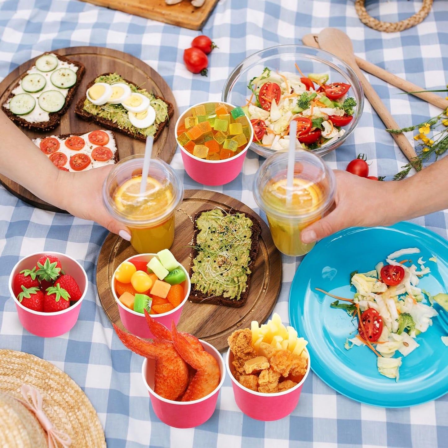 Paper Ice Cream Cups 9oz Colored Disposable Dessert Bowls for Hot or Cold Food Party Cups for Birthday Baby Shower Easter Party Supplies(Hot Pink,60 Pcs)