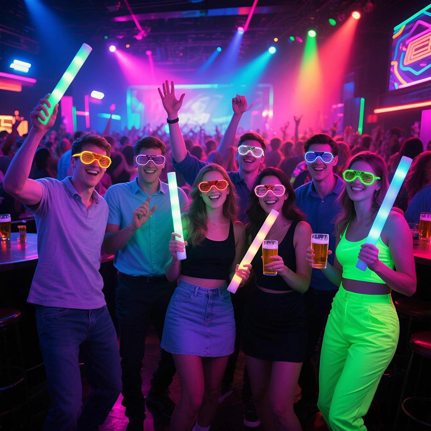 35 Packs New LED Glasses 7 Neon Colors（ 2 NEW Neon Colors Added ）glow in the dark party supplies for Kids Adult Glow sticks Light Up Glasses fit Birthday Valentine's Day Halloween Christmas Carnival