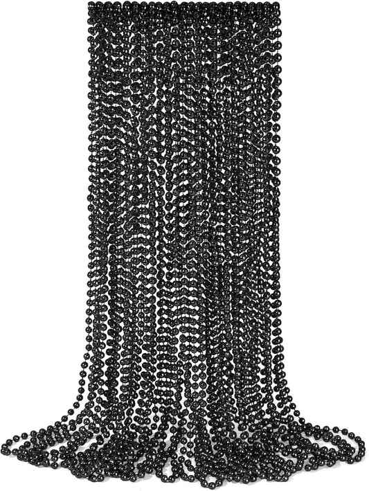 YAXINRUI 24 PCS Black Bead Necklaces, Black Mardi Gras Beads, Halloween Beads Necklaces, New Year Eve Necklaces, 33 Inch Black Beaded Necklaces for Mardi Gras Christmas Halloween Festive Events