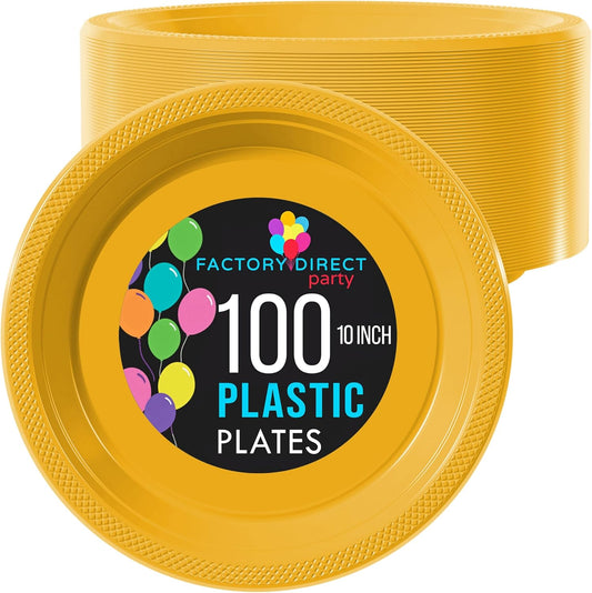 Exquisite Party Solids Yellow Plastic Plates For Party 10" Yellow Disposable Plates Heavy Duty 100 Pcs Plastic Dinnerware Sets Heavy Duty 350 GSM Disposable Dinnerware Set
