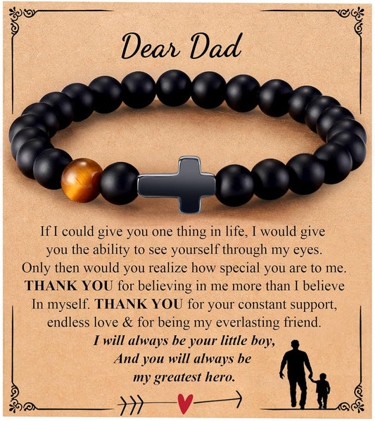 Mens Bracelet with Love Card Inspirational Jewelry Gifts for Man Christian Religious Baptism Valentines Day Graduation Retirement Christmas Beaded Bracelets Gifts