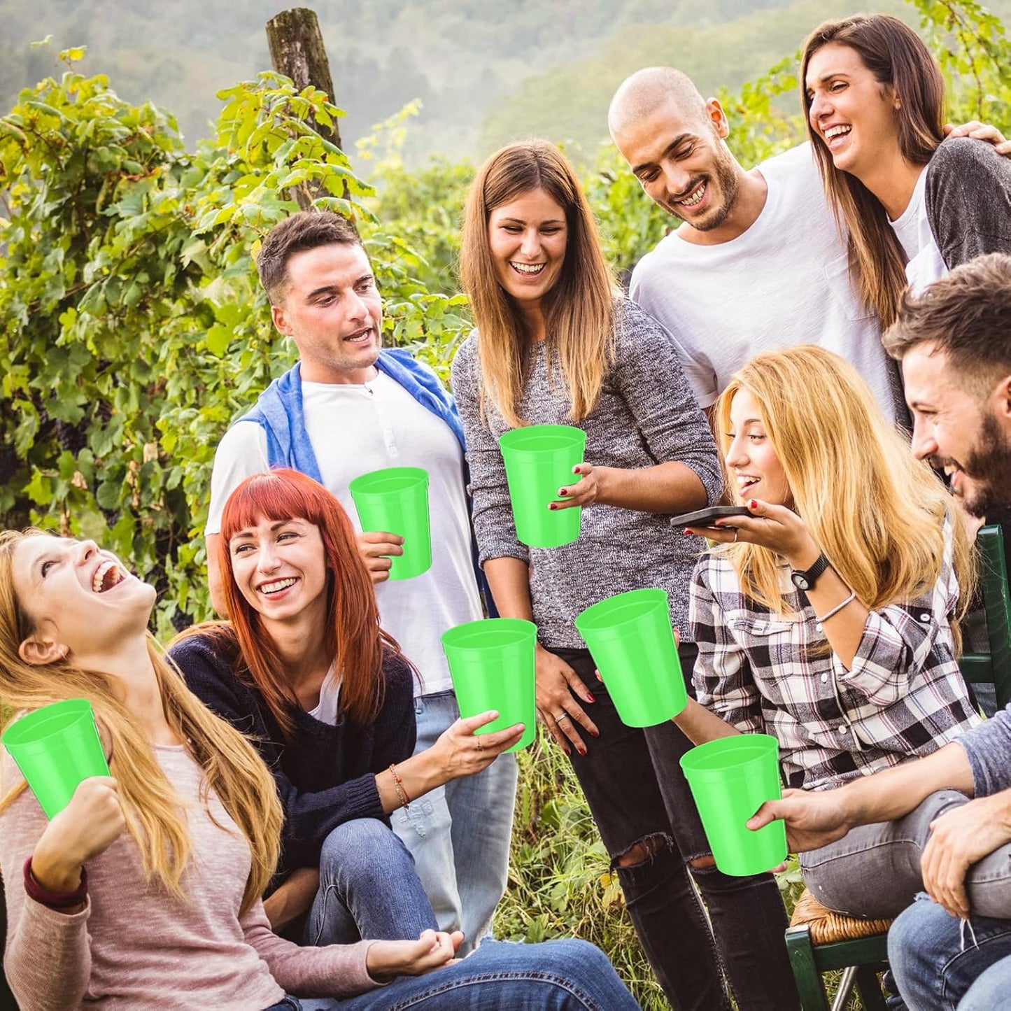 Yungyan 36 Pack 16oz Stadium Cups Reusable Plastic Cups Blank Drink Tumblers for Parties, Events, DIY Projects, 4.5 x 3.54 x 2.72 Inch (Green)