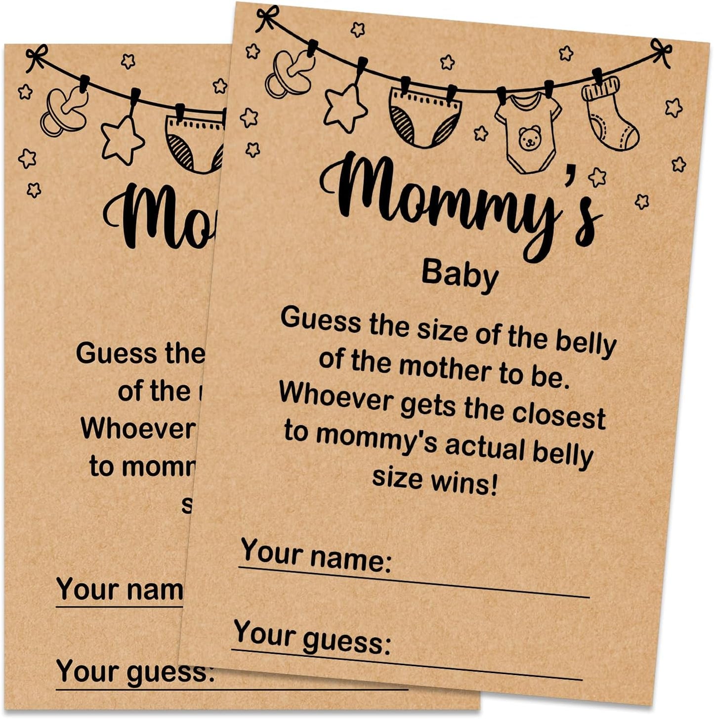Mommy's Baby Shower Game, Guess Mommy's Actual Belly Size Game Cards, Baby Shower Party Games Supplies & Activities, 30 Game Cards Included, Kraft