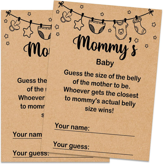 Mommy's Baby Shower Game, Guess Mommy's Actual Belly Size Game Cards, Baby Shower Party Games Supplies & Activities, 30 Game Cards Included, Kraft