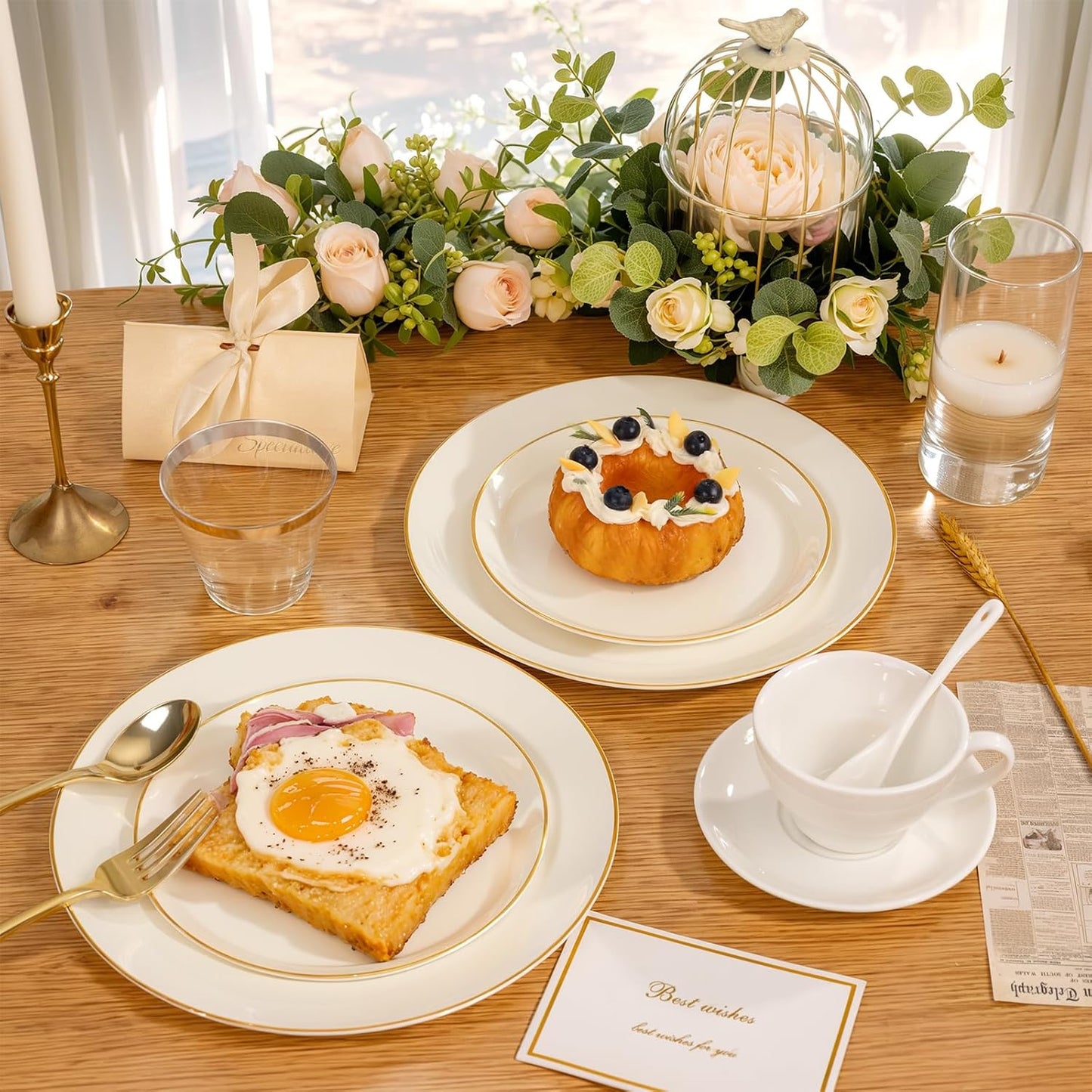 PULOTE 100PCS Ivory Plastic Plates - Cream Plastic Disposable Heavy Duty for Party & Thanksgiving - Include 50 Each (Dinner & Dessert) Plates