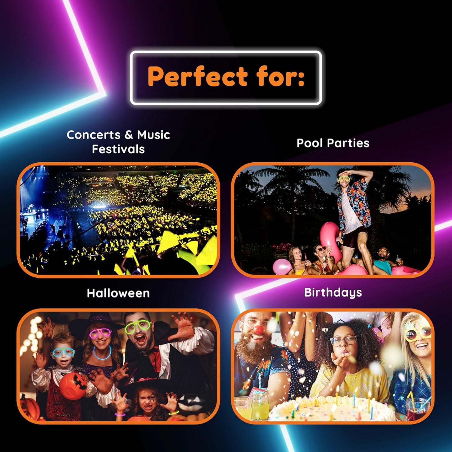 Glow Fever Glow In The Dark Glasses for Party - 50 Bendable Glow Stick Glasses with Connectors - Glow Glasses Party Pack for Concert, Halloween & Birthday Party Party Favors - Party Dragon, Mixed