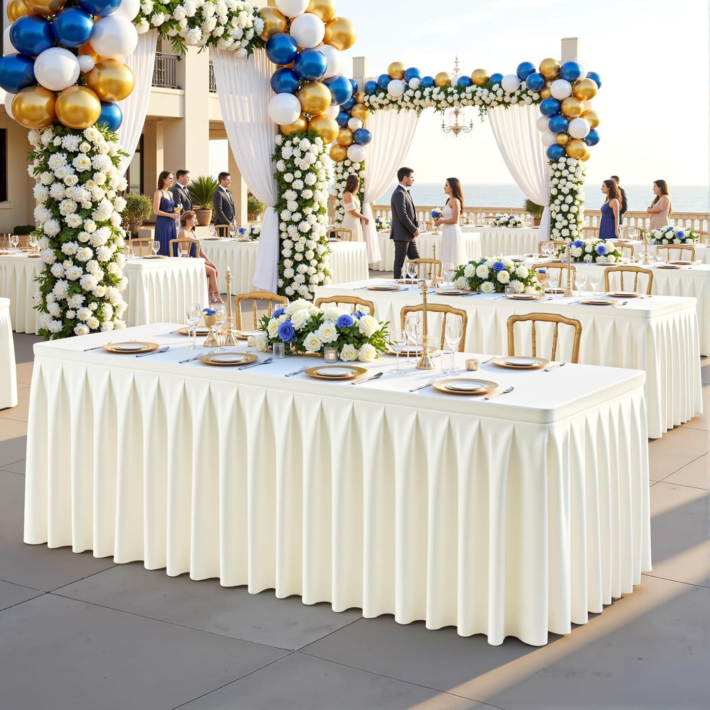 6 Pack Ivory Rectangle Tablecloth 6 FT Stretch Spandex Fitted Table Cloth for 6 Foot Rectangle Tables Banquet Tablecloths Wrinkle Free Table Cover Skirt Ruffle Tablecloth for Party Wedding Birthday