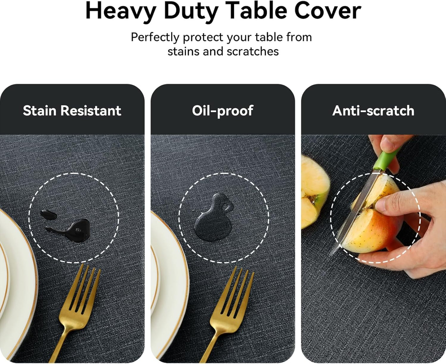 Romanstile 100% Waterproof PVC Tablecloth, Square Oil Spill Proof Stain Resistant Vinyl Table Cloth, Wipe Clean Plastic Table Covers for Kitchen/Dining/Parties - 54 x 54 Inch, Charcoal