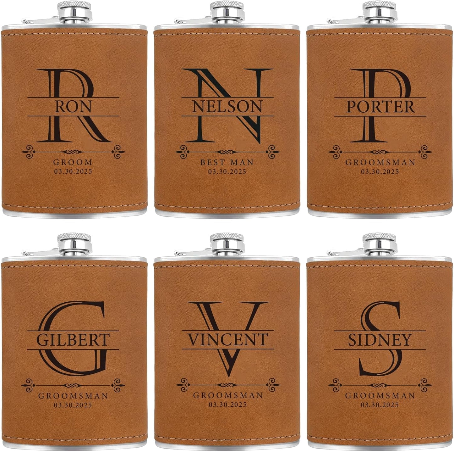 ELEGANTPARK Personalized Groomsmen Flasks with Initials Groomsmen Gifts Monogrammed Gifts Custom Wedding Flasks for Men Stainless Steel 8 OZ 1 Pcs
