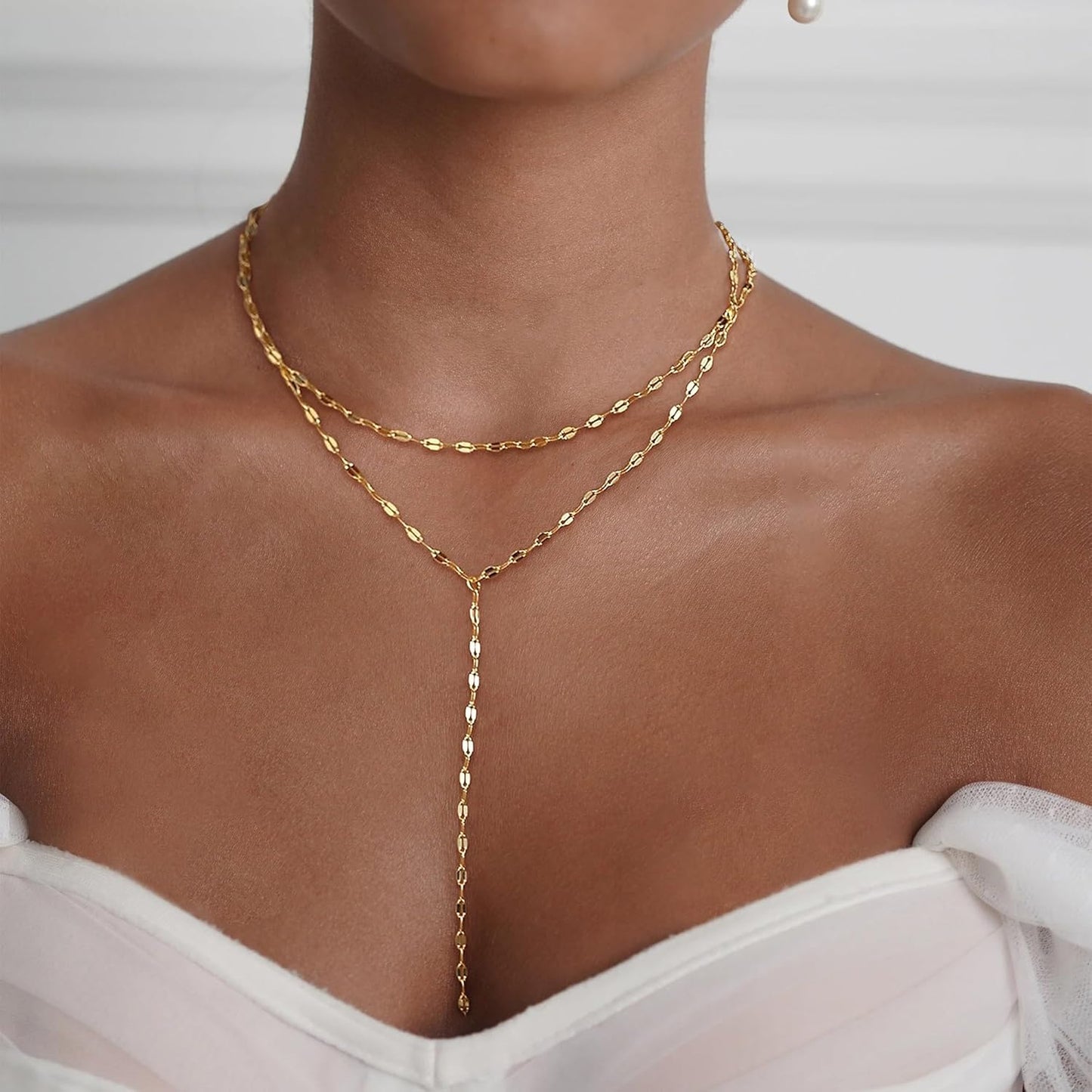 Gold Necklace for Women, Dainty Gold Long Necklaces 14k Gold Plated Prom Lariat Necklace Cute Choker Necklaces for Women Trendy Stuff Fashion Costume Gold Accessories Christmas Jewelry Gifts
