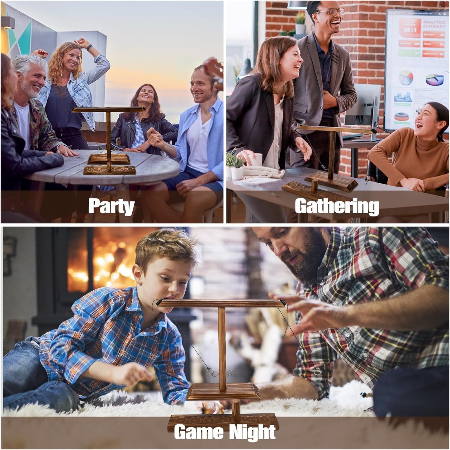 Ring Toss Game for Adults, Wooden Hook and Ring Game Handmade for Bars, Home, Party, Yard Games, Outdoor Indoor Games for All Ages, Large Size 16" X 13"