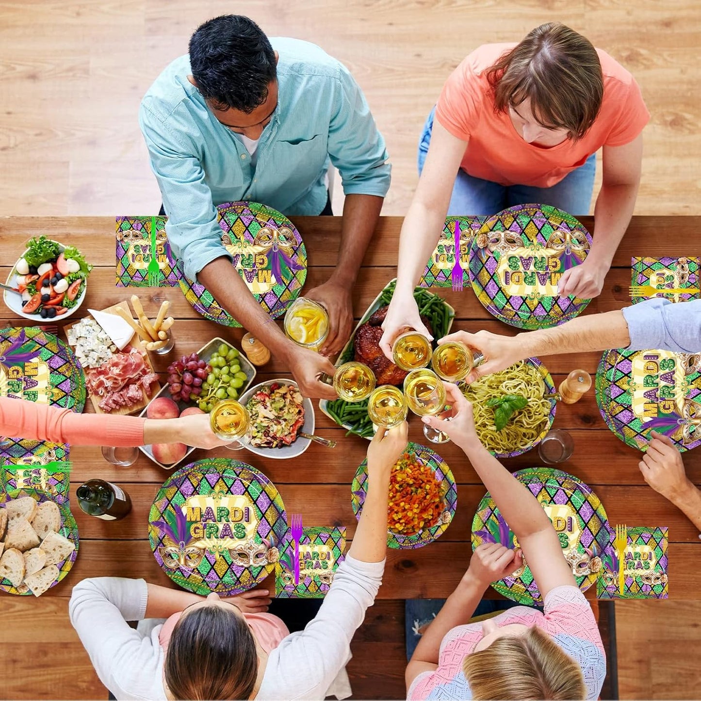 96 Pcs Mardi Gras Party Supplies Masquerade Mask Paper Plates Napkins Set Disposable Dinnerware Tableware for New Orleans Party, Serves 24