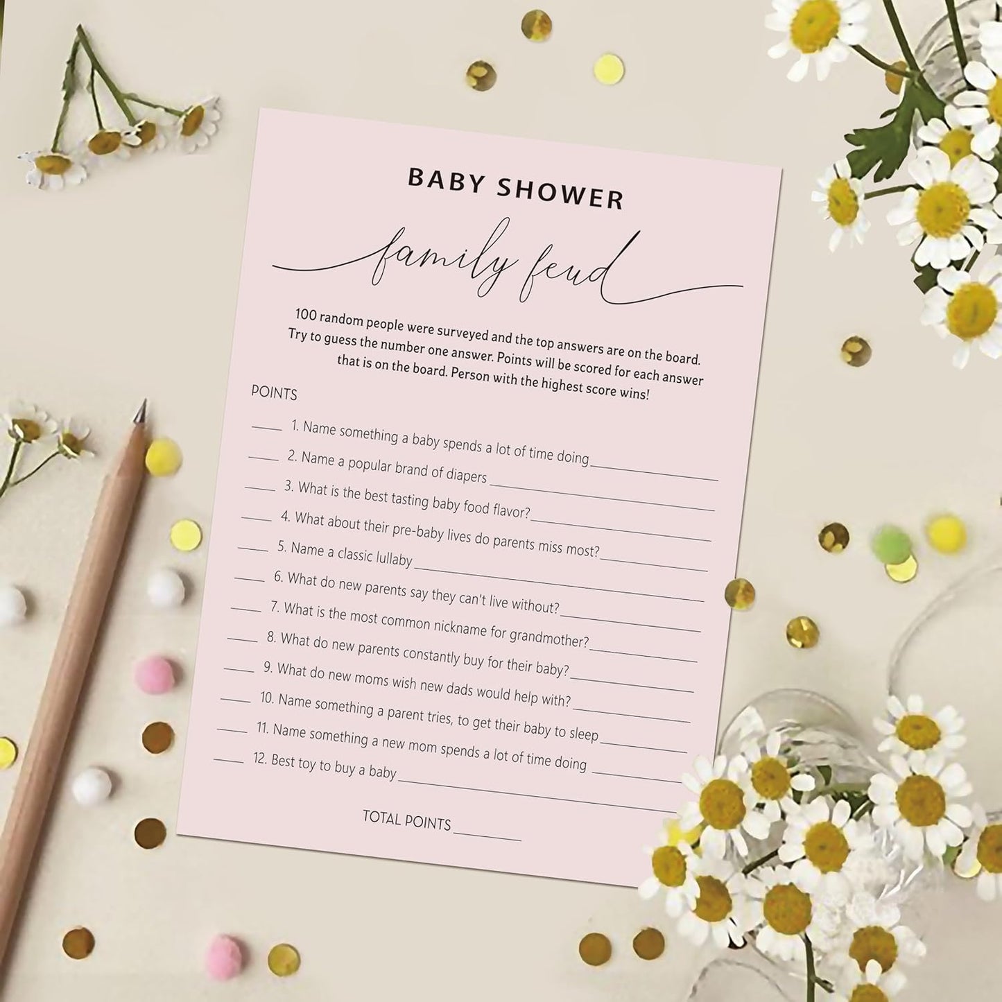 Baby Shower Family Feud Game - Pack of 30 Game Cards 1 Answer Key, Baby Shower Game for Boy & Girl, Gender Neutral Baby Shower Decorations, Baby Feud Game Supplies-07A-Indipink