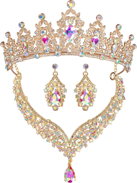 Crowns and Tiaras jewelry sets for Wedding princess birthday party Halloween Prom Pageant Jewelry for Women Crystal Bridal Jewelry Set for women