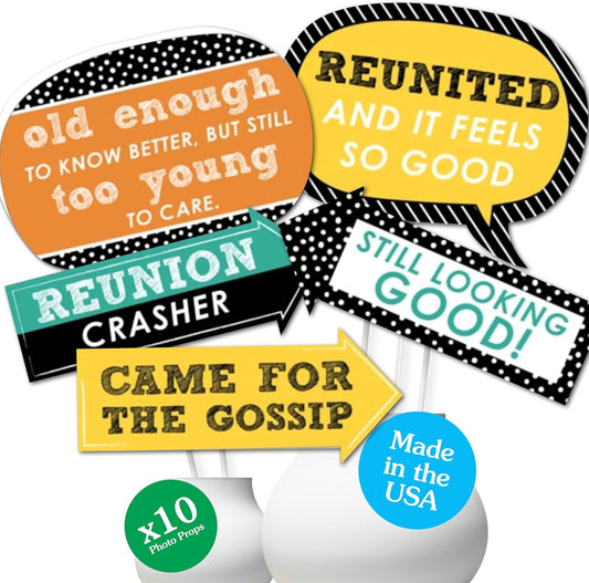 Big Dot of Happiness Premium Photo Props Kit - 10-Piece Deluxe Party Funny Reunion Selfie Accessories - Classic Memory Maker Booth Props, Durable Cardstock Design, Vibrant Class Reunion Prop