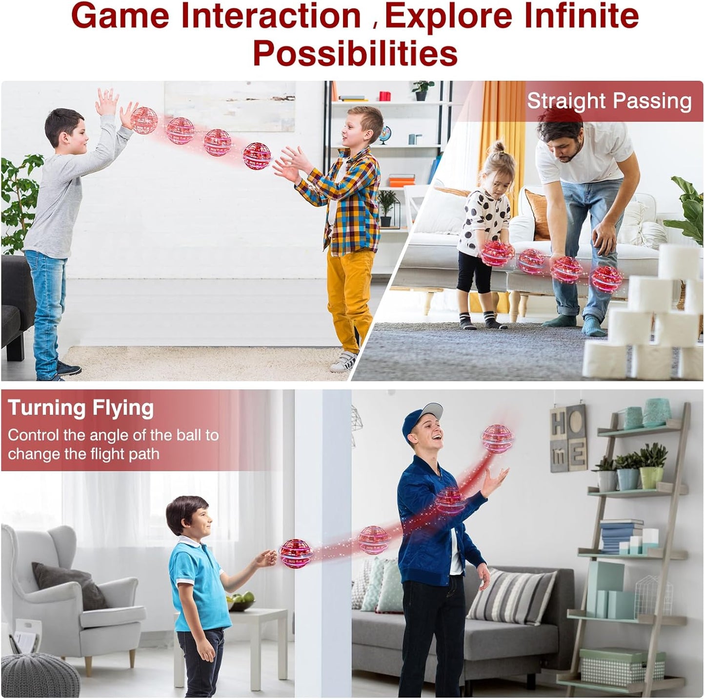 Ciniffo Flying Orb Ball 2025, Hand Controlled Boomerang Spinner Mini Drone Cosmic Globe Toy, Cool Toys Gift for 6 7 8 9 10+ Year Old Boys Girls Teens Outdoor Toys(Red)