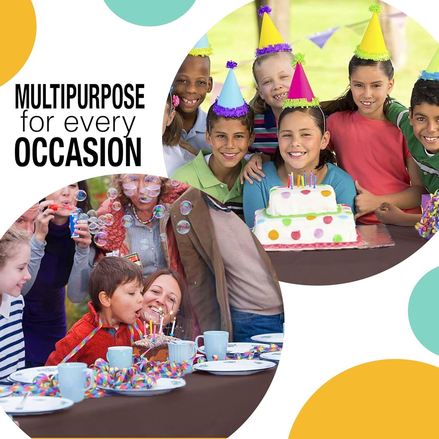 Party Solids 54 Inch X 100 Feet Brown Plastic Table Cover Roll in A Cut - to - Size Box with Convenient Slide Cutter. Cuts Up to 12 Rectangle 8 Feet Plastic Disposable Tablecloths