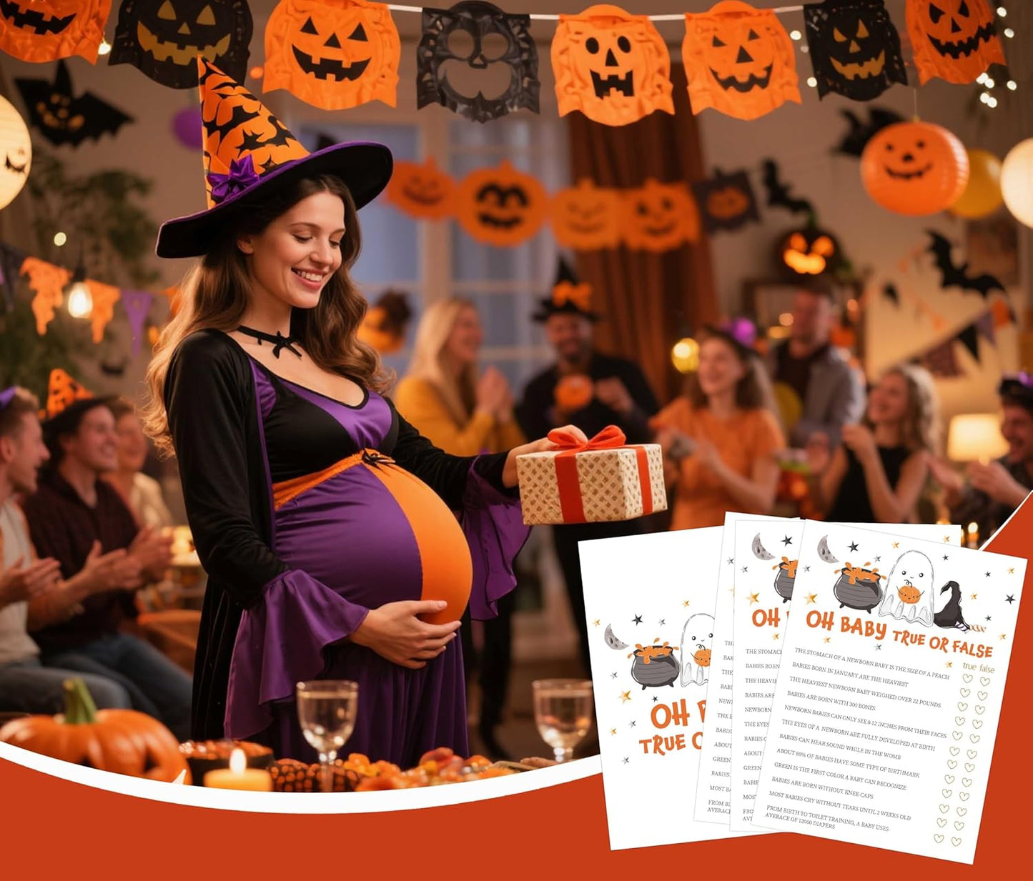 True Or False Halloween Baby Shower Game, 30 Halloween Gender Reveal Games for Guests (Included Answer Card) 5x7 inch, Perfect for Neutral Gender Reveal Decorations Party Favors Supplies