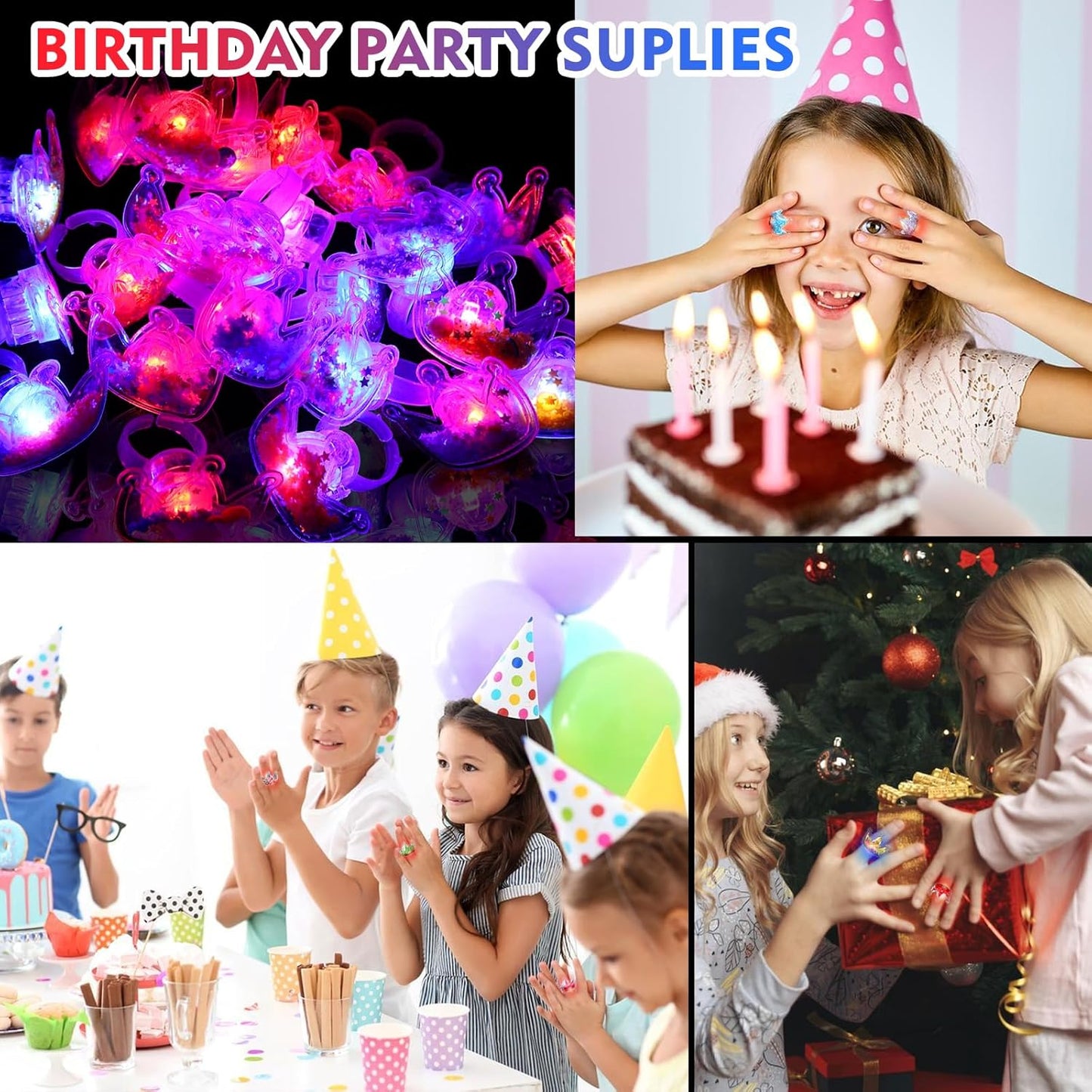 TUWUNA Princess Party Favors 24 Pcs Glitter Crown LED Light Up Rings Glowing Finger Rings Toys for Princess Birthday Party Supplies Classroom Prizes Pinata Goodie Bag Stuffers Gifts