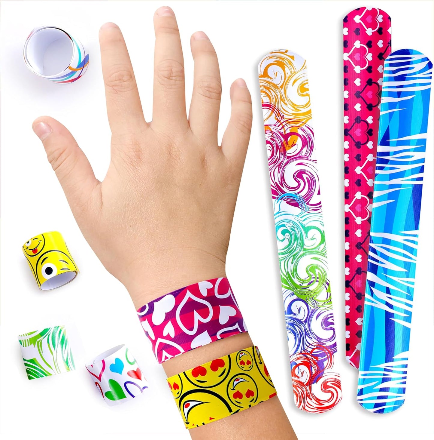 Giraffe Manufacturing 50 Pcs Slap Bracelets for Kids - Colorful Snap Bracelets Kid Bulk Party Favors for Kids, Goodie Bag Fillers Slap Bands, Carnival Prizes, Classroom & Halloween Bulk Toys