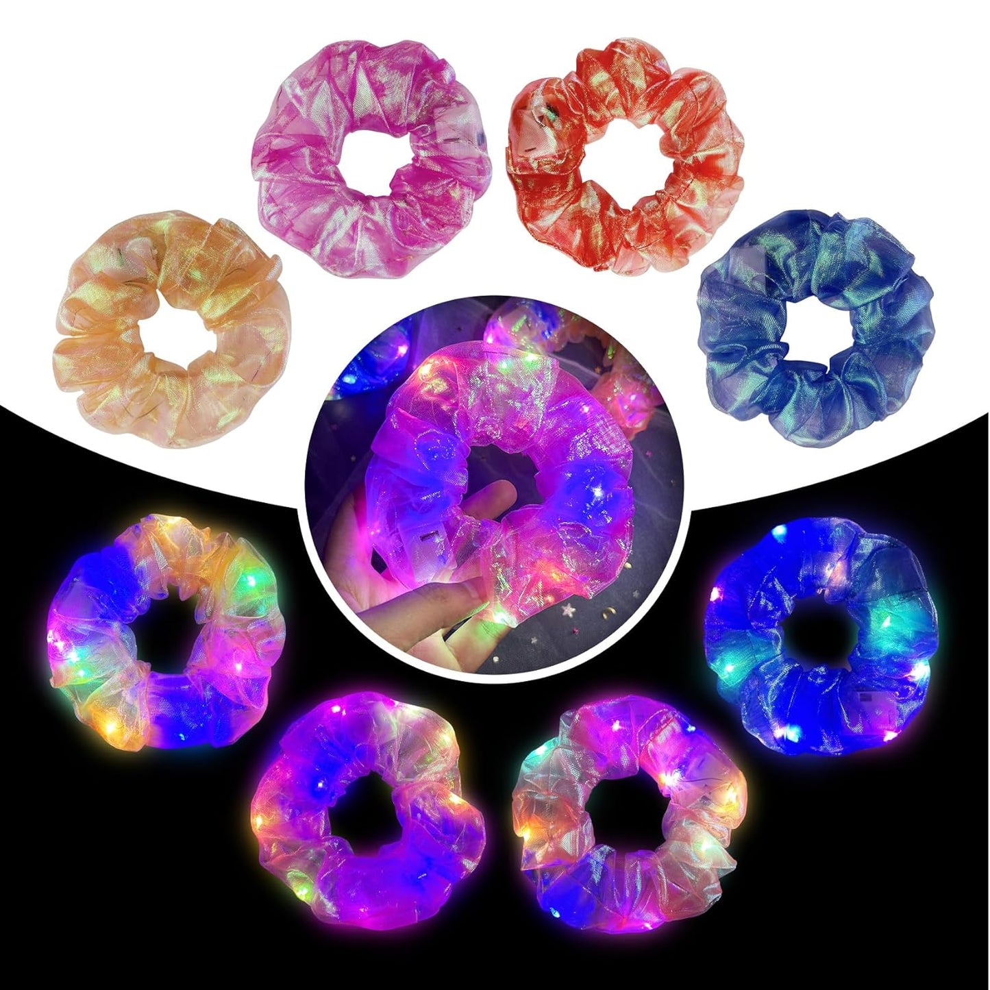4Pcs Multi-Mode Light Up Scrunchies - Glow Hair Accessories for Women, Girls, Rave, Neon Party, Halloween & Christmas