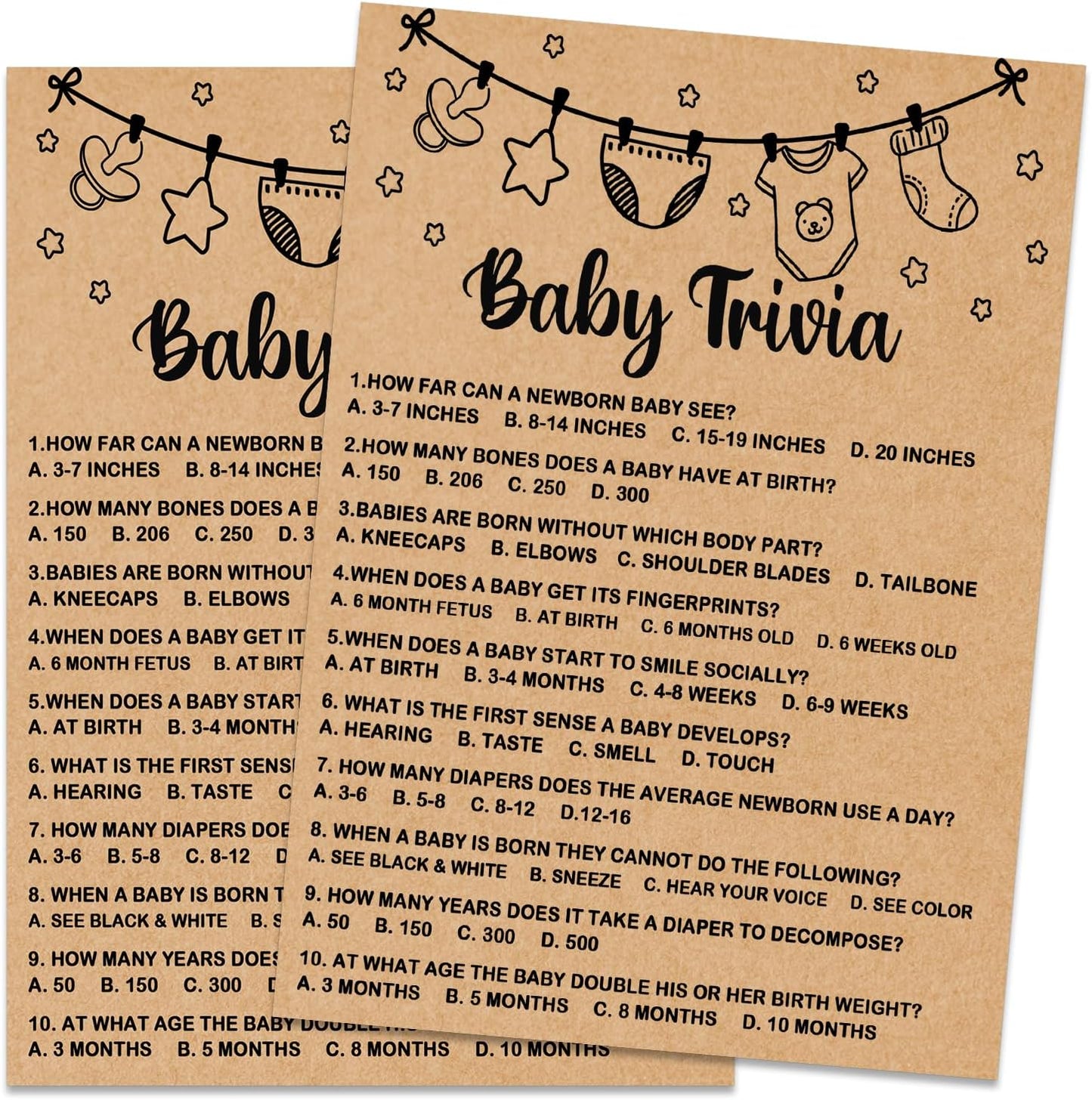 Baby Shower Game - Trivia Cards & Party Activities, 30 Cards Included, Kraft