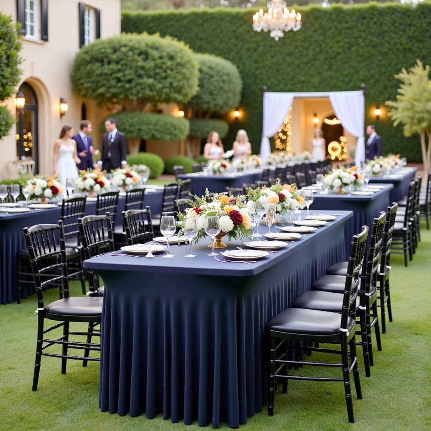 4 Pack Navy Blue Spandex Table Clothes for 6 Foot Rectangle Tables, Wrinkle Free Fitted Table Cloth 6ft Stretch Tablecloths with Skirt Cover for Parties Weddings Birthday Banquet Baby Shower