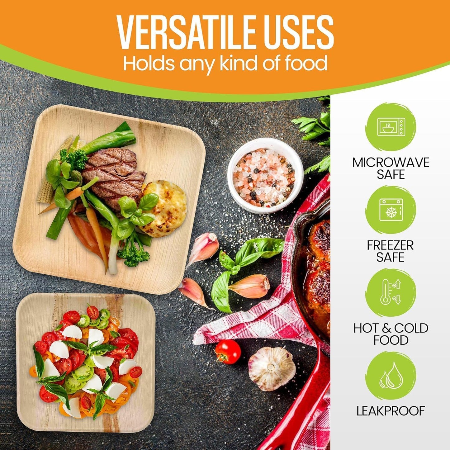 Raj Palm Leaf Plates Bulk [50-Pack] 10" & 7" Square Plates (3 CASES - 150 PACK) like Bamboo plates Disposable, Strong, Decorative Compostable Tableware for weddings, Lunch, Dinners etc