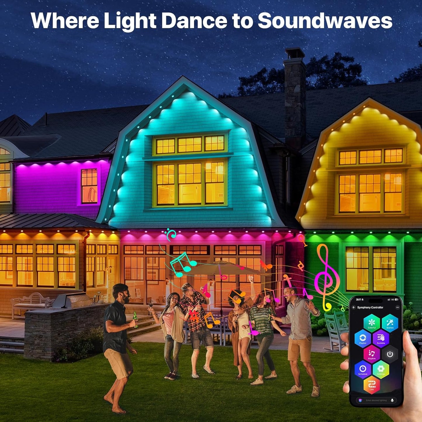 Permanent Outdoor Lights,50FT RGB+IC LED Lights with Smart APP & Remote Control, 72 Scene Modes, Waterproof IP65 for Holiday,Christmas,Yard Decorations(Extension Cord Not Included)