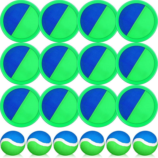 Charniol Kids Toys Toss and Catch Game Set 12 Paddles 6 Balls Beach Game Outdoor Ball Sports Games Toss and Catch Ball Set with Paddles Ball Nylon Catch Toys for Kids Adults