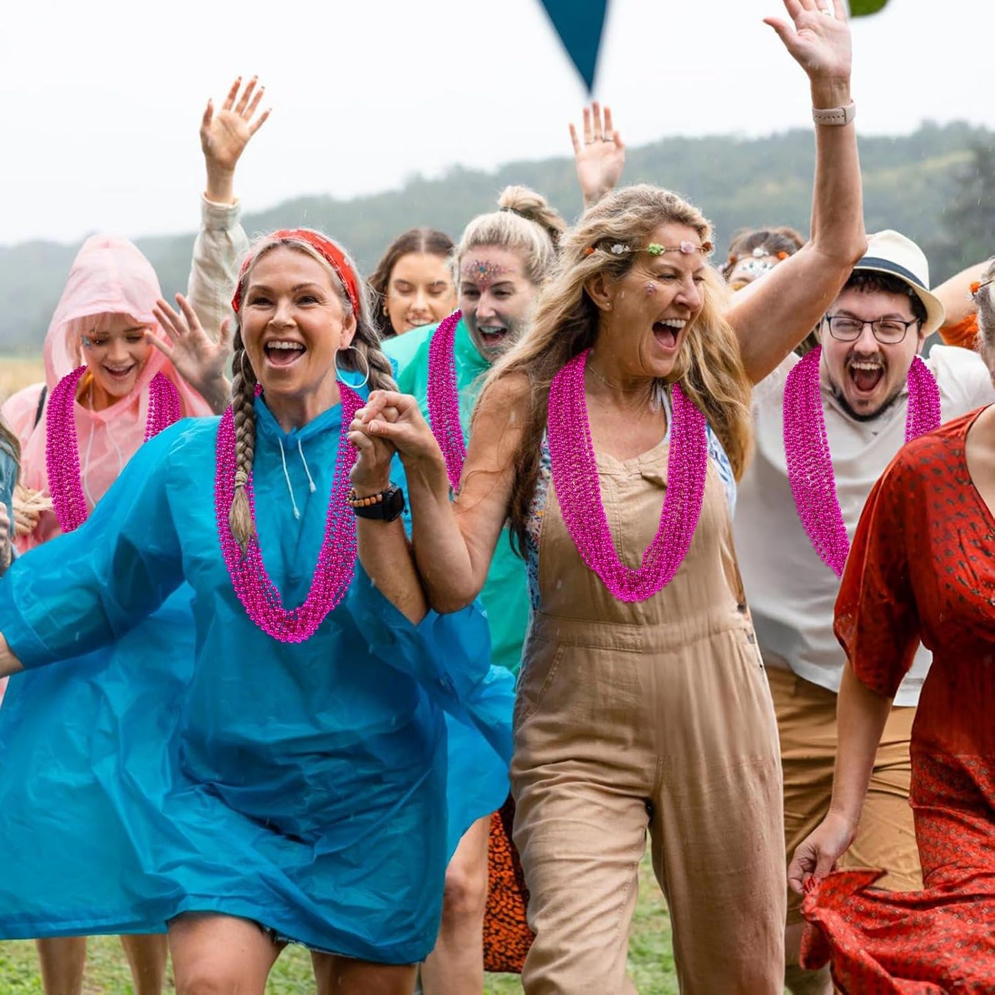 SHAOQINLIN 144 PCS Breast Cancer Awareness Necklaces, Hot Pink Bead Necklace, 33" Pink Mardi Gras Beads, Breast Cancer Awareness Accessories for Parade Supplies