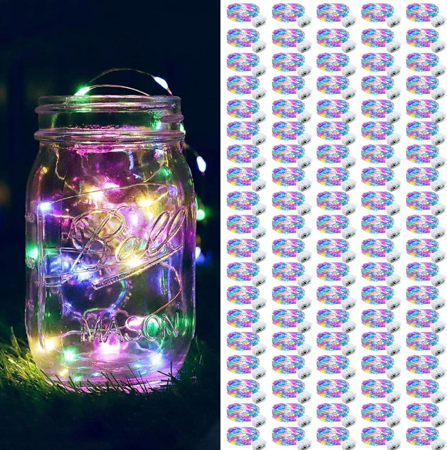 ZGWJ 100 Pack Fairy Lights Battery Operated, 7ft 20 Mini LED Fairy String Lights Silver Wire 3 Modes for DIY, Parties, Wedding, Bedroom, Halloween Christmas Decoration Multicolor