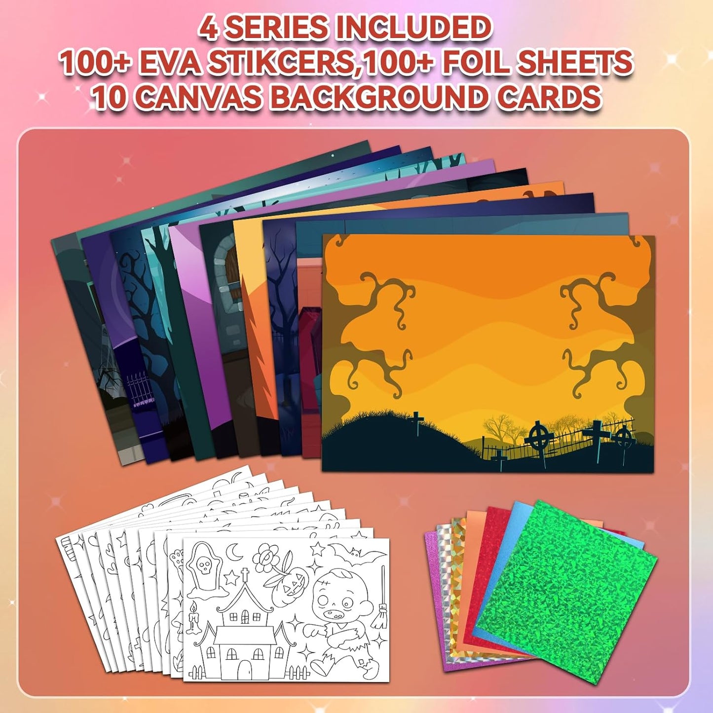 Halloween Crafts for Kids Foil Art No Mess Foil Craft Toy for Kids Ages 4 5 6 7 8 9 10, DIY Activity Kit with Spooky Ghosts, Pumpkins & Bats,Halloween Party Favors Toys & Games for Boys and Girls