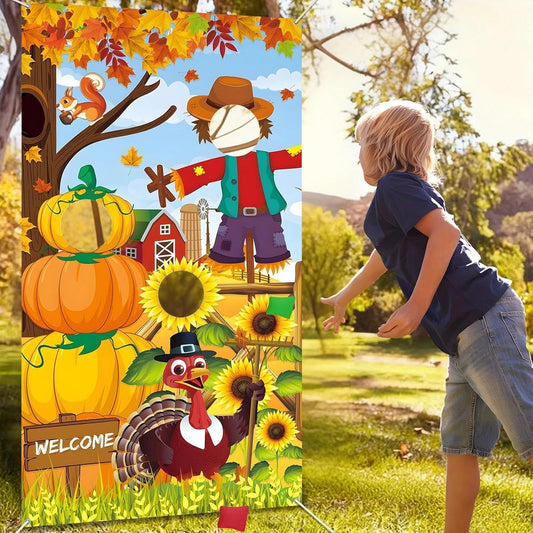 Upgraded, Fall Festival Games, Funny Fall Sign Toss Game, with 4 Bean Bags, Classic Design, Premium Banner, Accessories, Storage Bag, Thanksgiving Games for Kids Teen, Friendsgiving Party Decorations