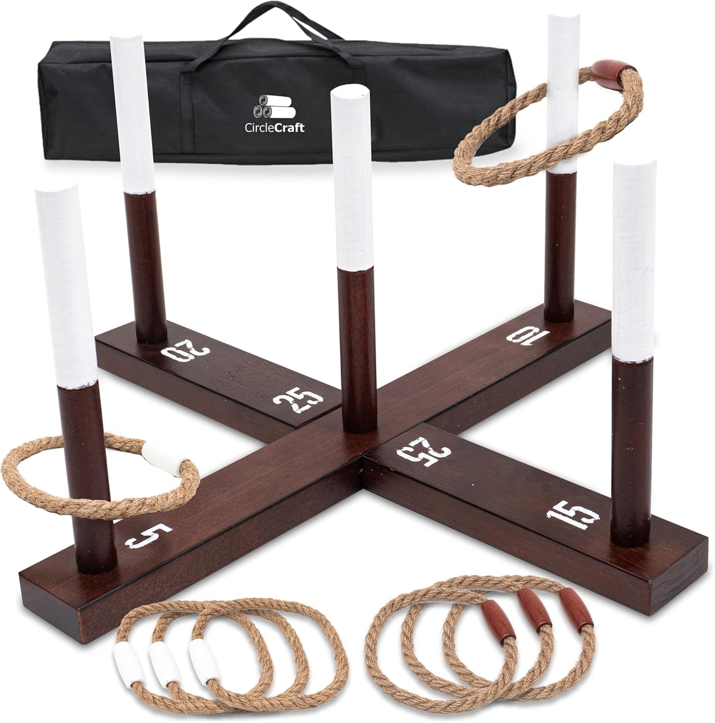CircleCraft Rustic Ring Toss Game for Kids & Adults – Outdoor Yard Games with Rope Rings, Portable Wooden Lawn Game for Family Fun, Backyard, Beach, Camping & Picnic Activities for Christmas & Easter