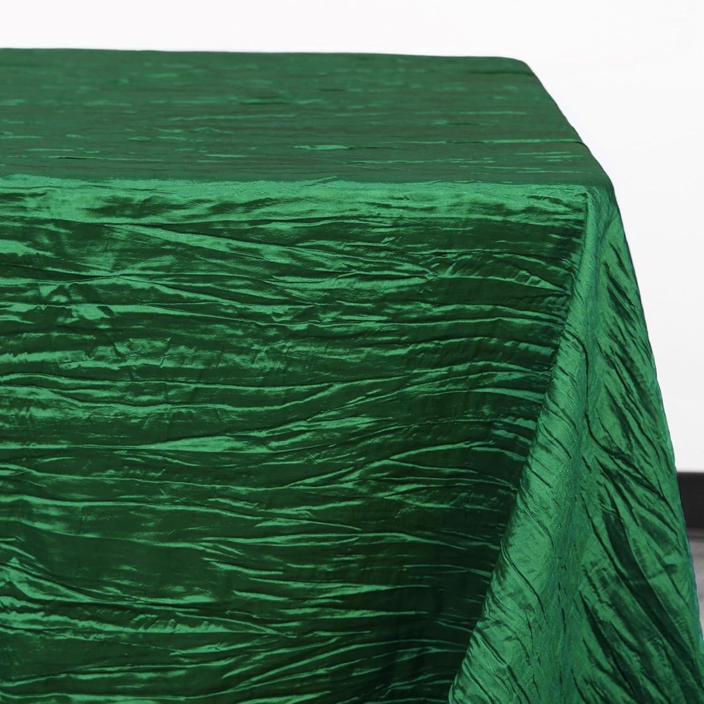 YOUR CHAIR COVERS - 90 x 156 inch Rectangular Crinkle Taffeta Tablecloth - Hunter Green, Rectangle Table Linens for 8 ft Rectangular Tables, Wedding Crushed Table Cloth