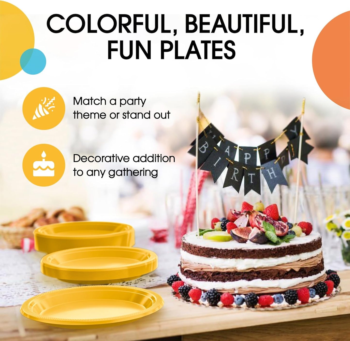 Exquisite Party Solids Yellow Plastic Plates For Party 7" Yellow Disposable Plates Heavy Duty 100 Pcs Plastic Dinnerware Sets Heavy Duty 350 GSM Disposable Dinnerware Set